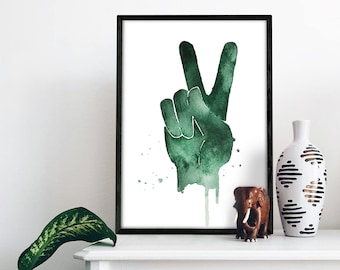 Peace Sign Watercolor painting, home decor, wall art, boho, bohemian decor, Peace Print, Hippie, kids room decor, retro poster, office decor