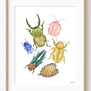 Colorful Beetles Art Print, Watercolor Insect Wall Art, Nature Inspired Bug Illustration, Entomology Decor, Beetle Nursery Art, Kids Room