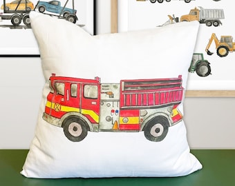 Funda de almohada de camión de bomberos, decoración de habitación de niño, funda de almohada para niño, decoración de dormitorio de niño, ropa de cama de vehículo de construcción, decoración de habitación de niño