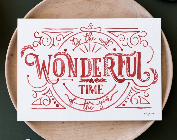DIGITAL DOWNLOAD - It's the Most Wonderful Time of the Year, Watercolor Printable, Christmas Printable, Holiday Decor, Christmas Quote Sign