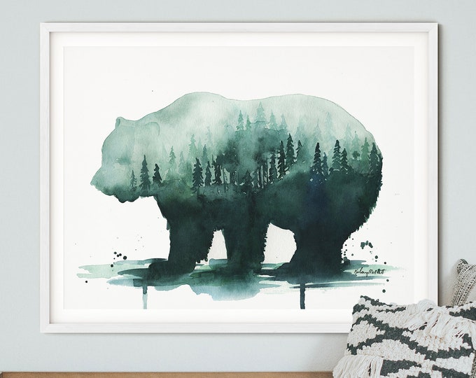 Bear Art Print, Nursery Wall Art, Rustic Wall Art, Forest Print, Kids Room Decor, Woodland Animal Nursery Decor, Nursery Animal Art