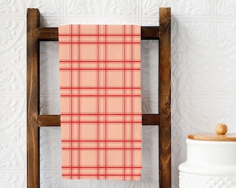 Pink and Red Plaid Tea Towel, Holiday Kitchen Decor, Christmas Dish Towel, Farmhouse Decor, Christmas Plaid Towel, Valentines Tea Towel