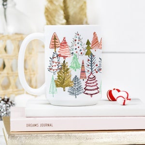 Colorful Christmas Trees Mug, Holiday Coffee Mug, Christmas Decor, 15 oz Mug, Colorful Coffee Mug, Christmas Kitchen Decor, Trees Coffee Cup image 1