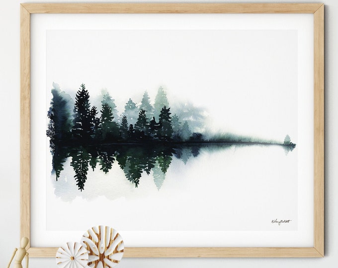 Evergreen Tree Print, Watercolor Painting, Nature Landscape Art, Forest Print, Adventure, Woodland Camping, Watercolor Pine Trees