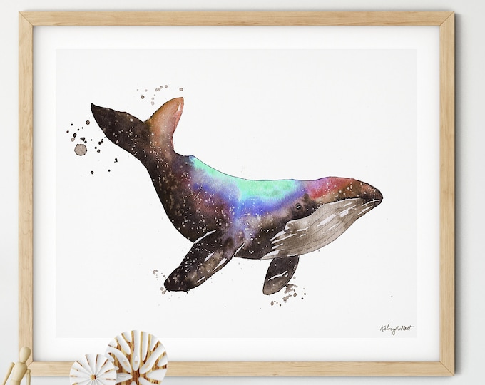 Watercolor Whales Print, Whale Painting, Fish Prints, Galaxy Print, Coastal Nautical Art, Whale Art, Blue Whale, Beach Decor, Whale Nursery