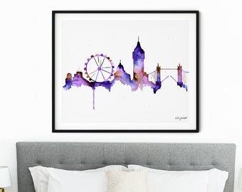 London print, London England poster, wall art, London Skyline Watercolor Painting, Travel poster, City prints, London Gift, Bedroom Decor
