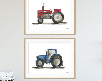 Set of 2 Tractor Art Prints, Tractor Nursery Wall Art, Transportation Wall Art, Construction Vehicle Decor, Farm Vehicle Toddler Room Decor