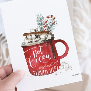 DIGITAL DOWNLOAD - Hot Cocoa Print, Christmas Watercolor Painting, Holiday Coffee Print, Holiday Kitchen Decor, Hot Chocolate Bar Sign