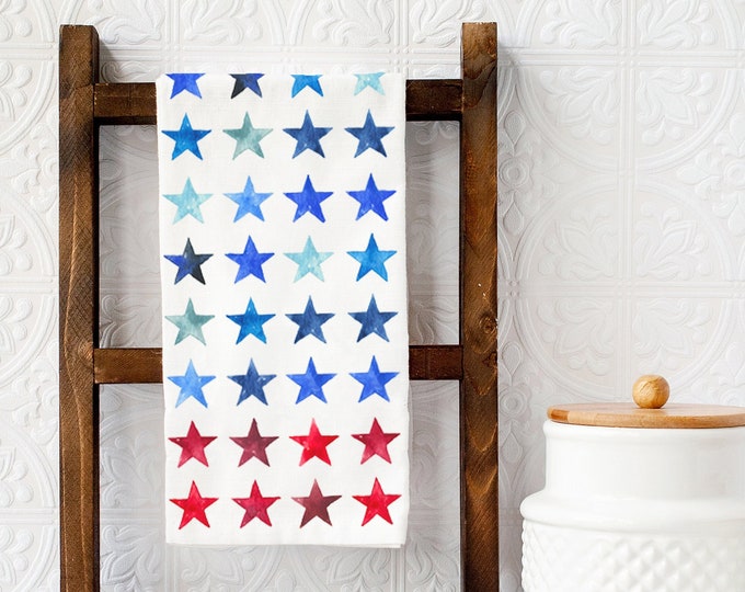 Red and Blue Stars Tea Towel, 4th of July Tea Towel, Summer Kitchen Decor, Patriotic Towel, Fourth of July Home Decor, Memorial Day Decor