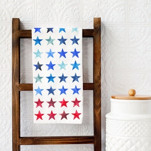 Red and Blue Stars Tea Towel, 4th of July Tea Towel, Summer Kitchen Decor, Patriotic Towel, Fourth of July Home Decor, Memorial Day Decor