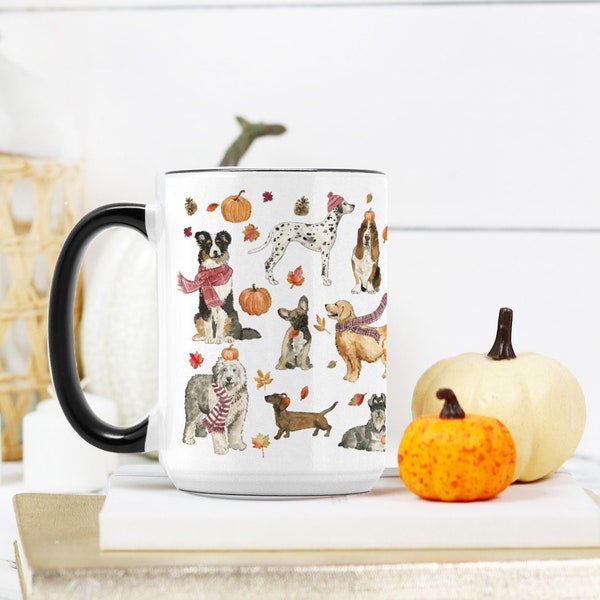 Cozy Fall Dogs Mug, Fall Coffee Mug, Fall Decor, 15 oz Mug, Pumpkin Spice Latte, Coffee Mug, Fall Home, Halloween Mug, Dog Lover Gift