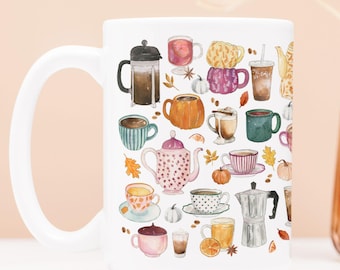 Fall Coffee & Tea Mug 15oz – Cozy Autumn Drink Mug, Pumpkin Spice Latte Cup, Seasonal Tea Cup, Coffee Lover Gift, Fall Kitchen Decor