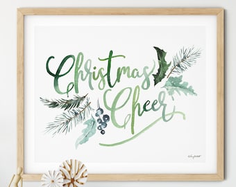 Christmas Cheer Print, Watercolor Painting, Pastel Christmas Print, Holiday Decor, Christmas Print Colorful Christmas Art, Holiday Quote