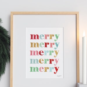 DIGITAL DOWNLOAD - Merry Merry Holiday Printable, Christmas Print, Holiday Decor, Christmas Print Colorful Christmas Art, Holiday Quote