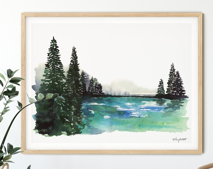 Forest Print, Nature Wall Art, Woodland Trees, Tree Print, Pine Tree Wall Art, Landscape Watercolor Painting, Forest Wall Decor Misty Trees