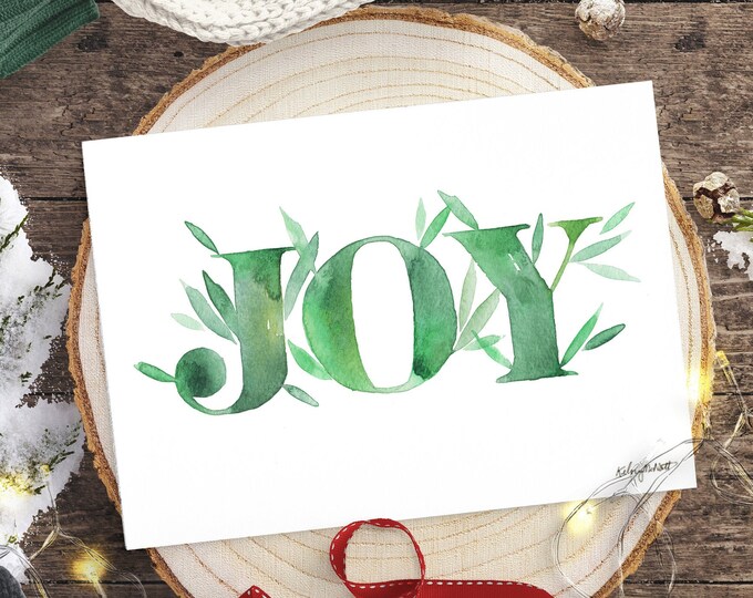 Joy Christmas Print, Holiday Decor, Joy Christmas Art Print, Watercolor Painting, Botanical Joy Christmas, Holiday Wall Art, Christmas Sign