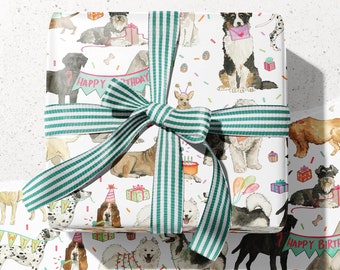 Papel de regalo Pawty Pups, hojas para envolver regalos de cumpleaños para perros, papel de regalo para cumpleaños, fiesta de cachorros, papel de regalo para amantes de los perros