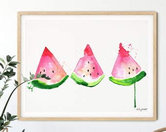 Watermelon Wall Art, Watermelon Decor, Kitchen Art Print, Watercolor Painting, Fruit Wall Art, Summer Home Decor, Summer Wall Art Print