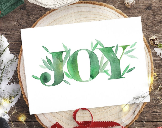 DIGITAL DOWNLOAD - Joy Christmas Printable, Holiday Decor, Christmas Foliage Print, Watercolor Printable, Joy Holiday Print, Christmas Sign