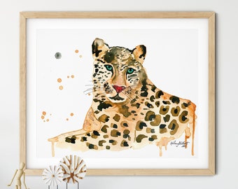 Luipaard print, grote kat kunst, dierlijke poster, Safari Wall Decor, Cheetah dierlijke print, kat illustratie, kinderen kamer decor, Safari kwekerij kunst