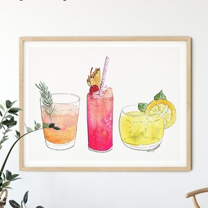 Cocktail Wandkunst, Sommer Getränke Dekor, BarWagen Dekor, Cocktail Geschenke, Küchen Dekor, Küche Kunstdruck, AquarellMalerei, BarWagen Kunst