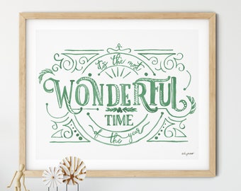 It's the Most Wonderful Time of the Year, Watercolor Painting, Seasonal Home Decor, Christmas Print, Holiday Decor, Christmas Quote Sign