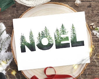 Noel Christmas Print, Pine Tree Holiday Decor, Christmas Tree Art Print, Watercolor Painting, Noel Holiday Print, Holiday Art Christmas Sign