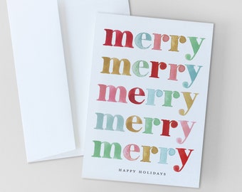 CHRISTMAS CARDS, Merry Christmas Greeting Card, Colorful Christmas Stationery, Handmade Christmas Cards, Cheerful Holiday Cards, Merry Merry