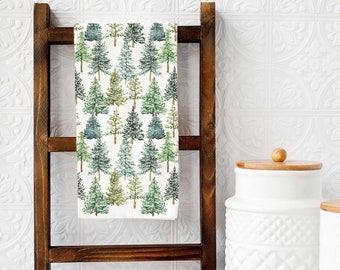 Christmas Trees Tea Towel, Holiday Kitchen Decor, Christmas Dish Towel, Evergreen Tree Towel, Farmhouse Decor, Green Christmas Towel