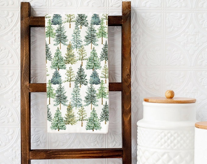Christmas Trees Tea Towel, Holiday Kitchen Decor, Christmas Dish Towel, Evergreen Tree Towel, Farmhouse Decor, Green Christmas Towel