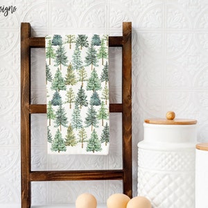 Christmas Trees Tea Towel, Holiday Kitchen Decor, Christmas Dish Towel, Evergreen Tree Towel, Farmhouse Decor, Green Christmas Towel