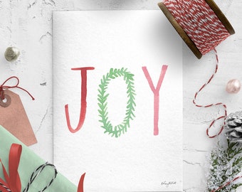 Colorful Joy Christmas Wreath Print, Holiday Decor, Pastel Joy Christmas Art Print, Watercolor Painting, Holiday Wall Art, Christmas Sign