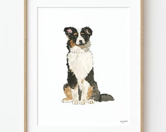 Australian Shepherd Watercolor Art Print, Aussie Dog Wall Art, Pet Dog Art, Dog Lover Gift, Dog Portrait