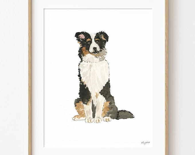 Australian Shepherd Watercolor Art Print, Aussie Dog Wall Art, Pet Dog Art, Dog Lover Gift, Dog Portrait