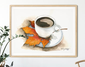 Fall Coffee Wall Art, Kitchen Art Print, Fall Wall Art, Fall Wall Decor, Autumn Decor, Fall Sign, Fall Leaves, Coffee Bar Decor