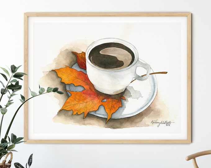 Fall Coffee Wall Art, Kitchen Art Print, Fall Wall Art, Fall Wall Decor, Autumn Decor, Fall Sign, Fall Leaves, Coffee Bar Decor