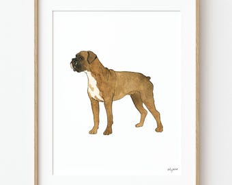 Boxer Dog Watercolor Art Print, Boxer Dog Wall Art, Pet Dog Art, Dog Lover Gift, Dog Portrait