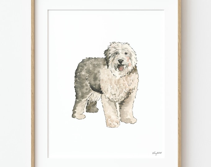 Old English Sheepdog Watercolor Art Print, Sheepdog Wall Art, Pet Dog Art, Dog Lover Gift, Dog Portrait