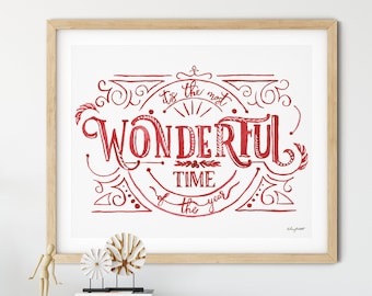 It's the Most Wonderful Time of the Year, Watercolor Painting, Seasonal Home Decor, Christmas Print, Holiday Decor, Christmas Quote Sign
