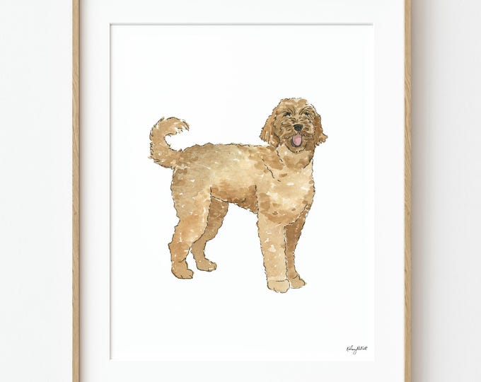 Goldendoodle Watercolor Art Print, Doodle Dog Wall Art, Pet Dog Art, Dog Lover Gift, Dog Portrait