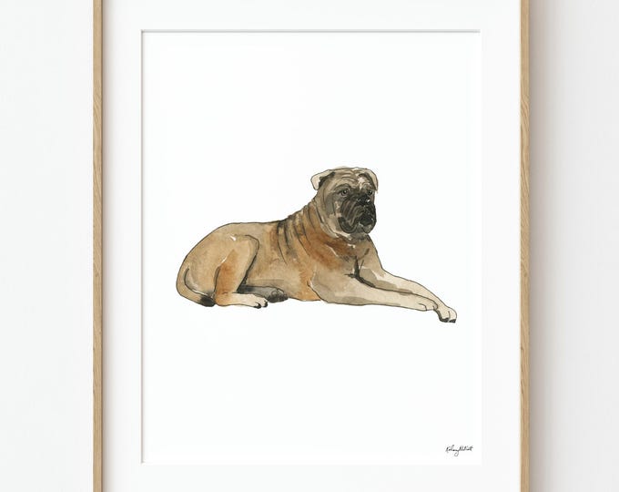 Bullmastiff Watercolor Art Print, Bullmastiff Wall Art, Pet Dog Art, Dog Lover Gift, Dog Portrait