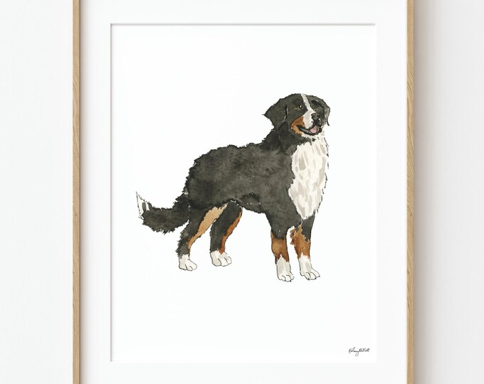 Bernese Mountain Dog Watercolor Art Print, Berner Dog Wall Art, Pet Dog Art, Dog Lover Gift, Dog Portrait