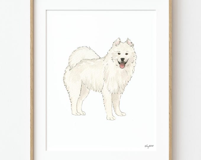 Samoyed Watercolor Art Print, Samoyed Dog Wall Art, Pet Dog Art, Dog Lover Gift, Dog Portrait