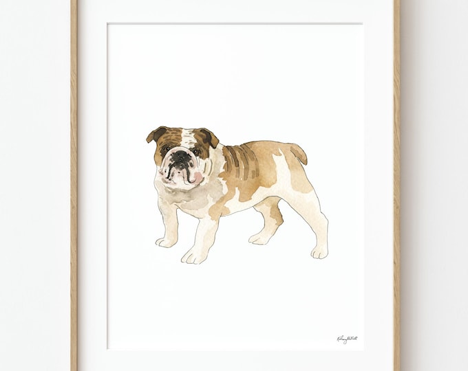 English Bulldog Watercolor Art Print, Bulldog Wall Art, Pet Dog Art, Dog Lover Gift, Dog Portrait