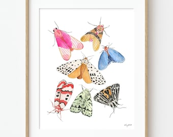 Watercolor Moth Art Print, Colorful Insect Wall Art, Entomology Art, Butterfly Moth Kids Wall Art, Nature Wall Decor for Nursery