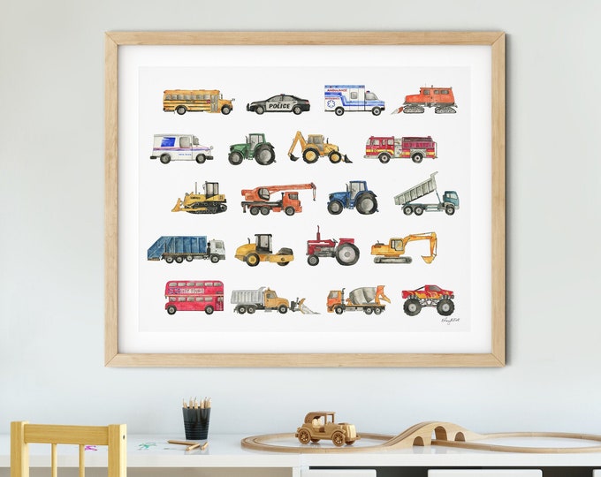 Construction Truck Chart Print, Transportation Vehicle Wall Art, Truck Poster, Truck Print, Trucks Nursery Decor, Vehicle Toddler Boy Room