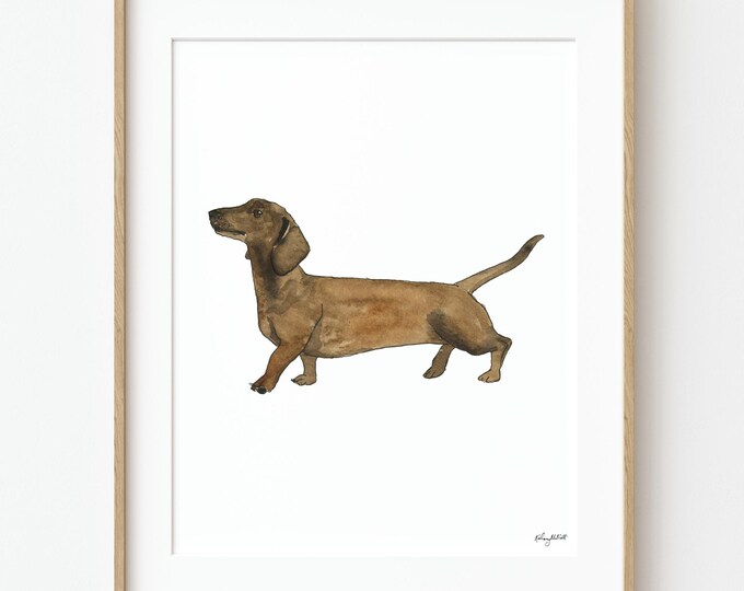 Brown Dachshund Watercolor Art Print, Dachshund Wall Art, Pet Dog Art, Dog Lover Gift, Dog Portrait