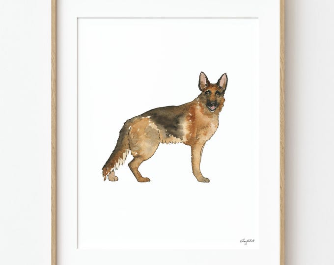 German Shepherd Watercolor Art Print, German Shepherd Dog Wall Art, Pet Dog Art, Dog Lover Gift, Dog Portrait