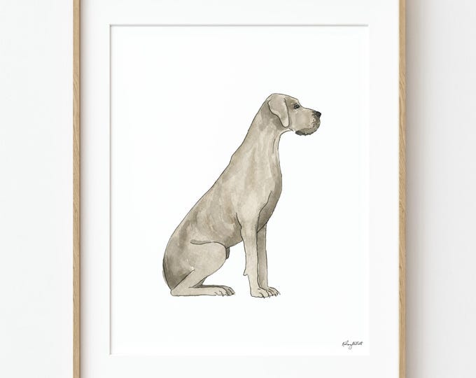 Great Dane Dog Watercolor Art Print, Grey Great Dane Wall Art, Pet Dog Art, Dog Lover Gift, Dog Portrait