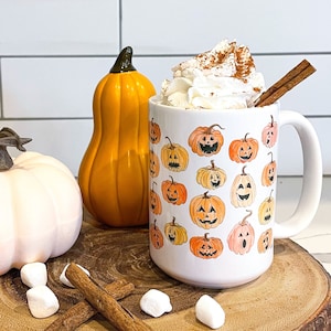 Halloween Pumpkins Mug, Fall Coffee Mug, Fall Decor, 15 oz Mug, Pumpkin Spice Latte, Coffee Mug, Fall Home, Halloween Mug, Coffee Cup